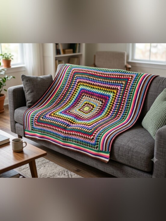 Other - Vintage Handmade Continuous Granny Square Crochet Afghan  Throw Boho 38x46